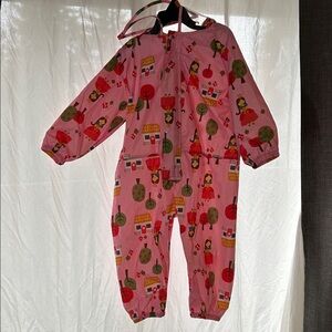Pink Children's Hooded Rain Suit with Playful Print